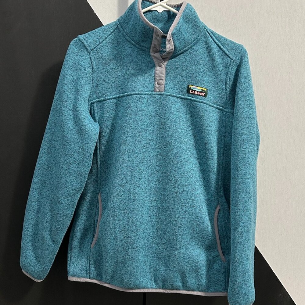 L.L. Bean‎ Teal/Gray Speckled 1/4 Snap Sweater Fleece Pullover Women's Size M